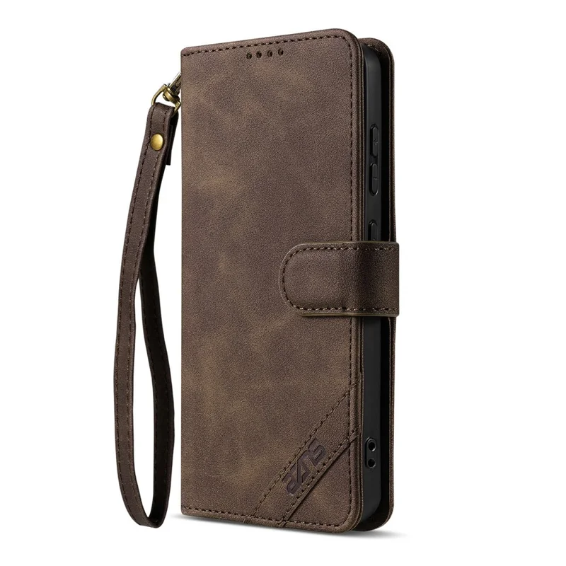 AZNS A2 for OnePlus Ace 6 Ultra 5G Leather Case with Wrist Strap RFID Blocking Wallet Stand Phone Cover - Brown