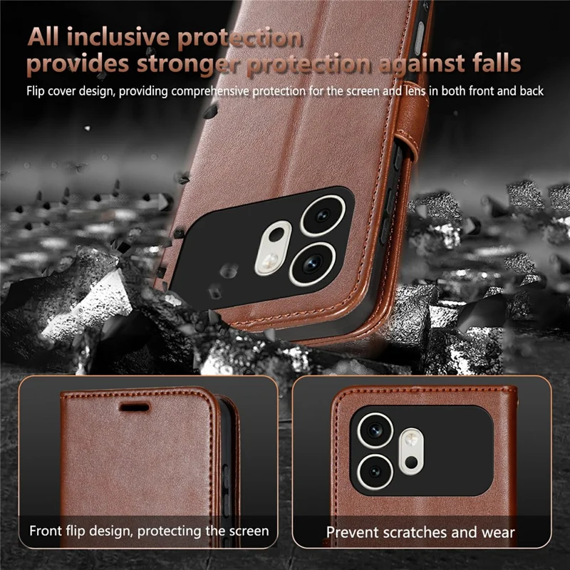 AZNS For Honor 600 5G Case Anti-Scratch PU Leather Stand Wallet Phone Cover - Brown