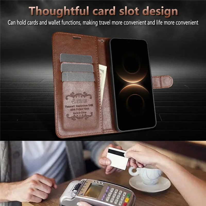 AZNS For Honor 600 5G Case Anti-Scratch PU Leather Stand Wallet Phone Cover - Brown