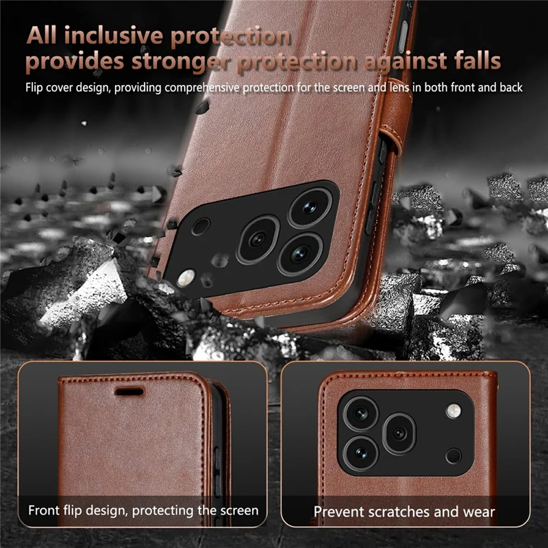 AZNS For Honor 600 Pro 5G Case Anti-Scratch PU Leather Stand Wallet Phone Cover - Brown
