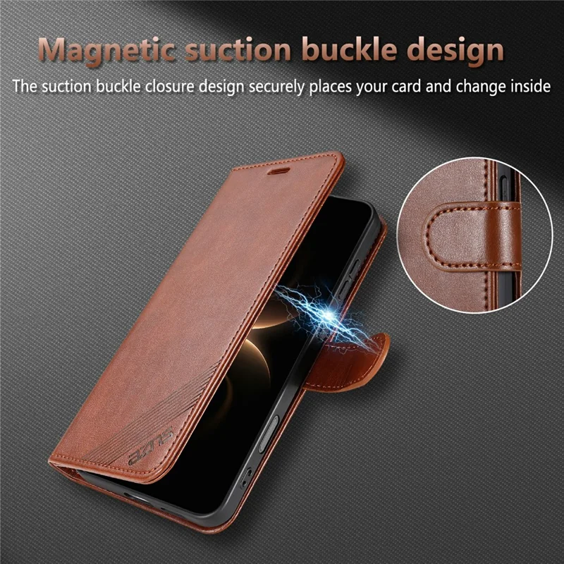 AZNS For Honor 600 Pro 5G Case Anti-Scratch PU Leather Stand Wallet Phone Cover - Brown