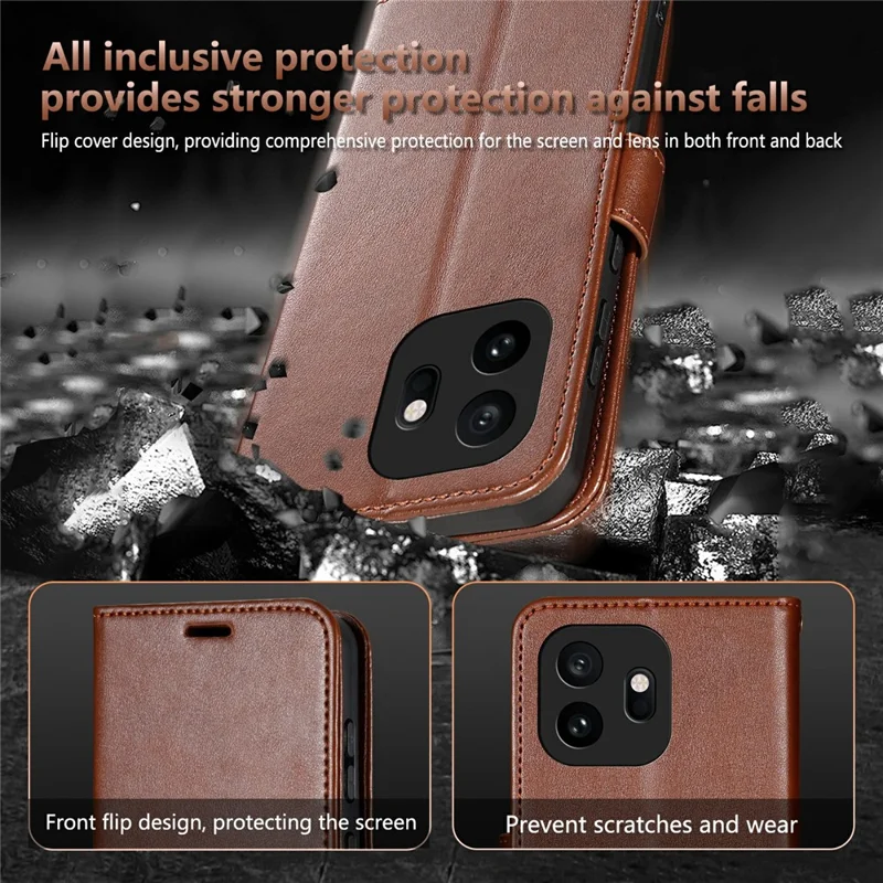 AZNS For OnePlus 15T 5G Case Anti-Scratch PU Leather Stand Wallet Phone Cover - Brown