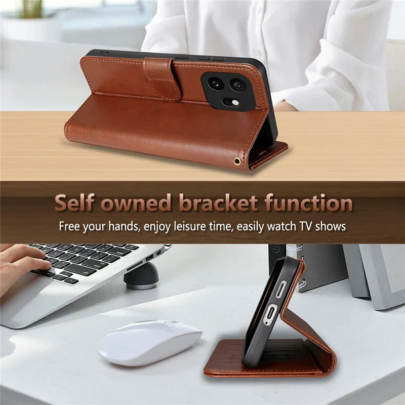 AZNS For OnePlus 15T 5G Case Anti-Scratch PU Leather Stand Wallet Phone Cover - Brown