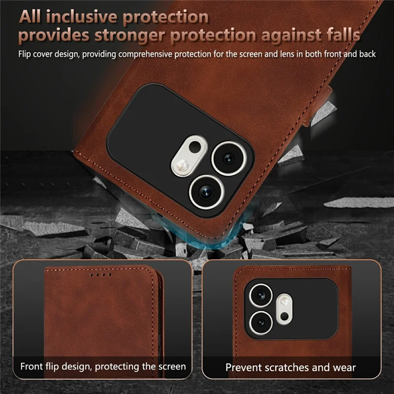 AZNS For Honor 600 5G Case PU Leather Wallet Phone Cover - Brown