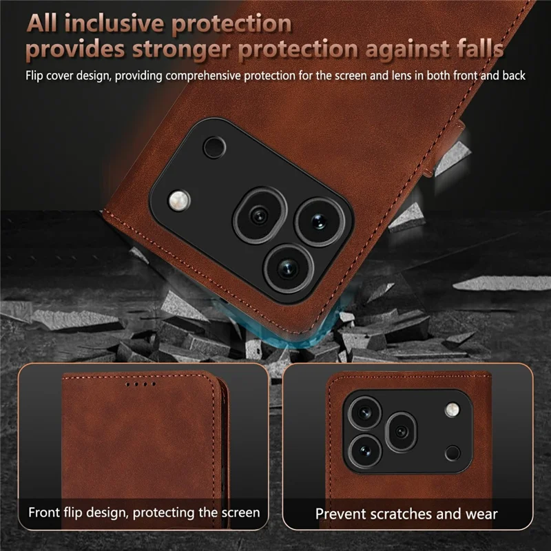 AZNS For Honor 600 Pro 5G Case PU Leather Wallet Phone Cover - Brown