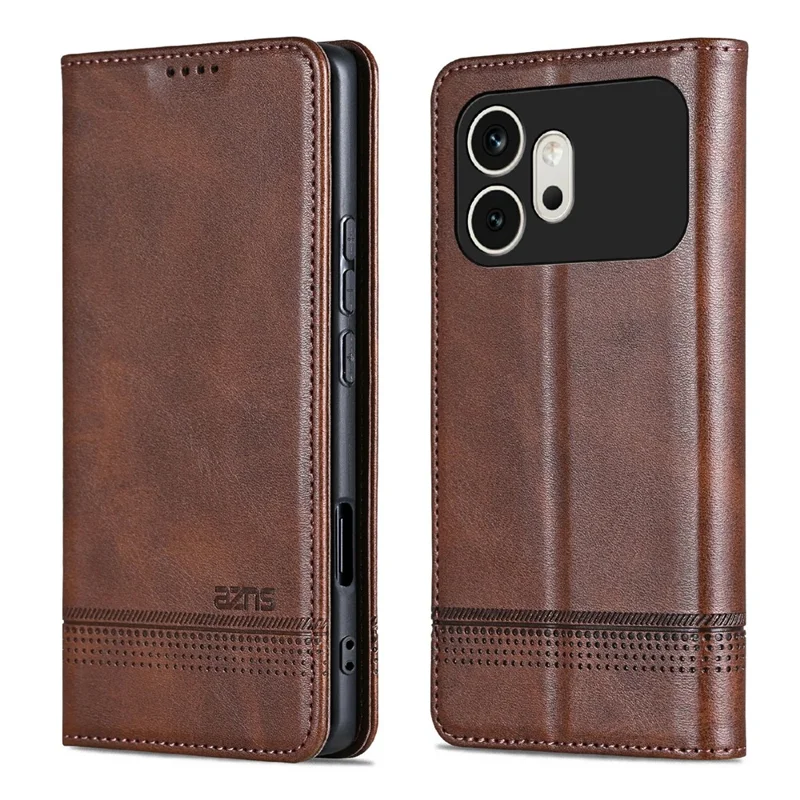 AZNS For Honor 600 5G Phone Case Cowhide Texture PU Leather Wallet Phone Cover - Coffee