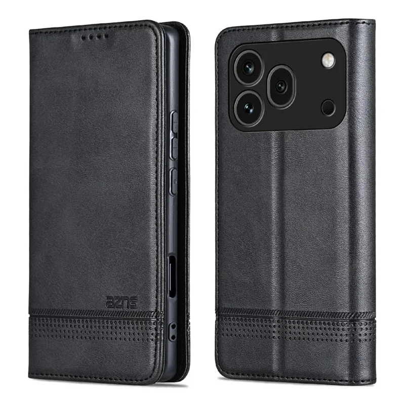 AZNS For Honor 600 Pro 5G Phone Case Cowhide Texture PU Leather Wallet Phone Cover - Black