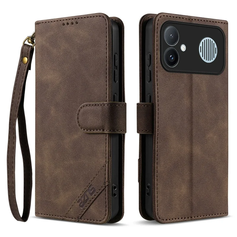 AZNS A2 for Xiaomi Redmi K90 Max 5G Leather Case with Wrist Strap RFID Blocking Wallet Stand Phone Cover - Brown