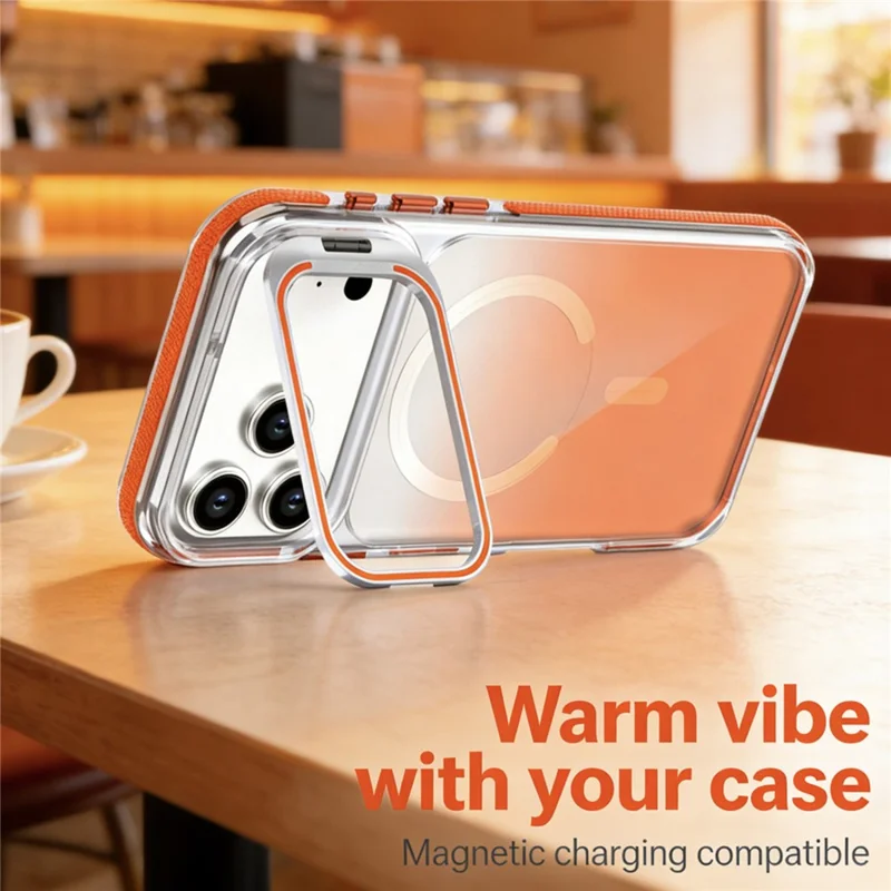 For iPhone 17 Pro Max Magnetic Case Gradient TPU PC Phone Back Cover with Lens Kickstand - Orange Gradient