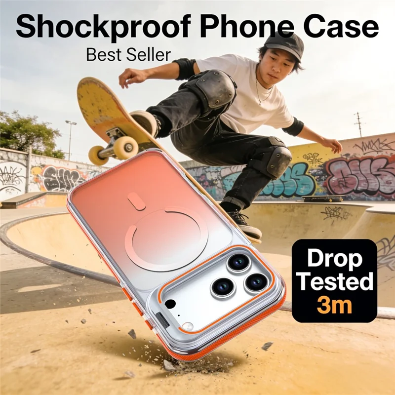 For iPhone 17 Pro Max Magnetic Case Gradient TPU PC Phone Back Cover with Lens Kickstand - Orange Gradient
