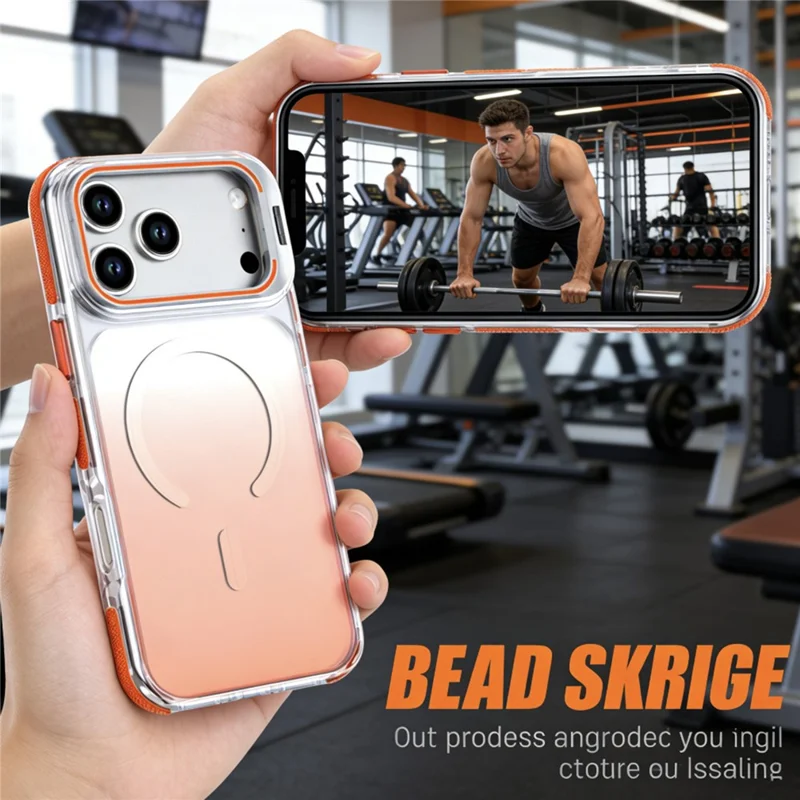 For iPhone 17 Pro Max Magnetic Case Gradient TPU PC Phone Back Cover with Lens Kickstand - Orange Gradient