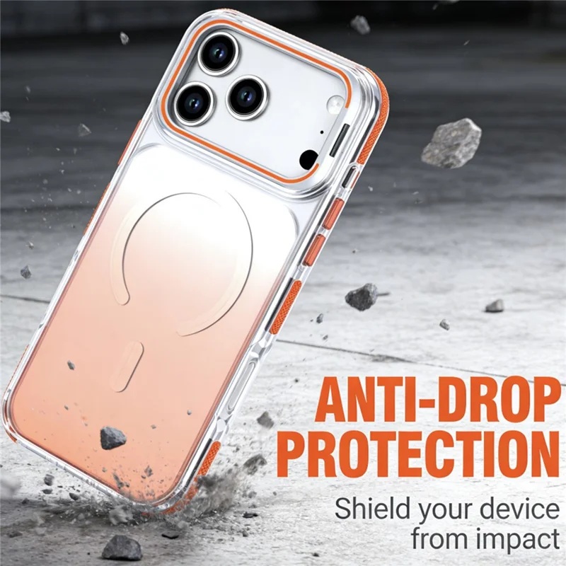 For iPhone 17 Pro Magnetic Case Gradient TPU PC Phone Back Cover with Lens Kickstand - Orange Gradient