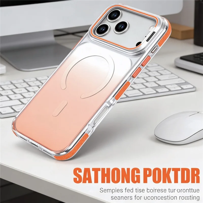 For iPhone 17 Pro Magnetic Case Gradient TPU PC Phone Back Cover with Lens Kickstand - Orange Gradient