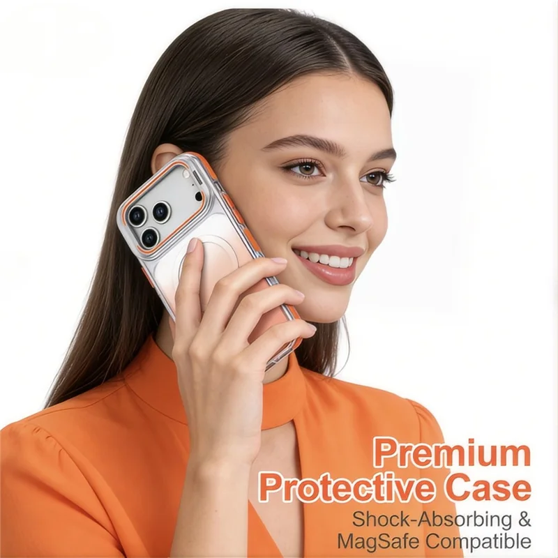 For iPhone 17 Pro Magnetic Case Gradient TPU PC Phone Back Cover with Lens Kickstand - Orange Gradient