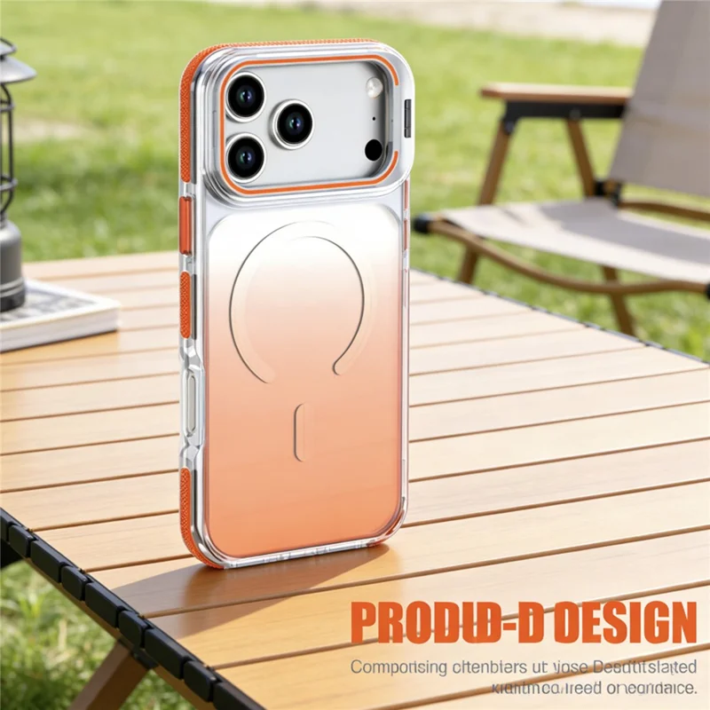 For iPhone 17 Pro Magnetic Case Gradient TPU PC Phone Back Cover with Lens Kickstand - Orange Gradient