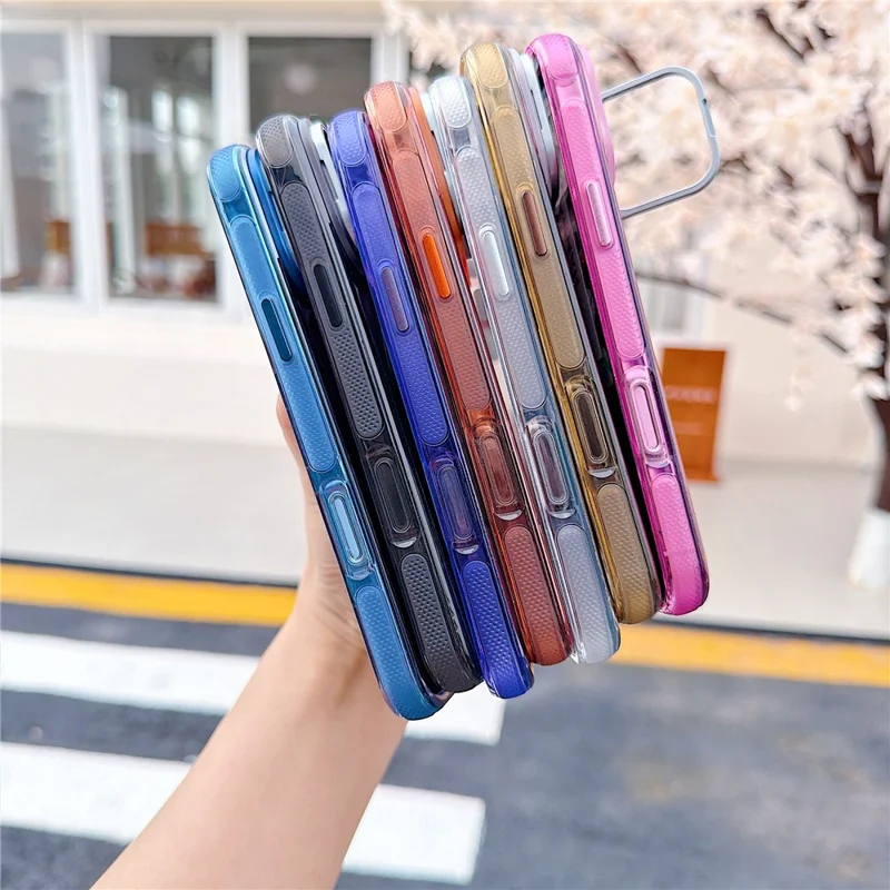 For iPhone 16 Pro Magnetic Case Kickstand PC+TPU Brushed Phone Cover with Lens Film - Black