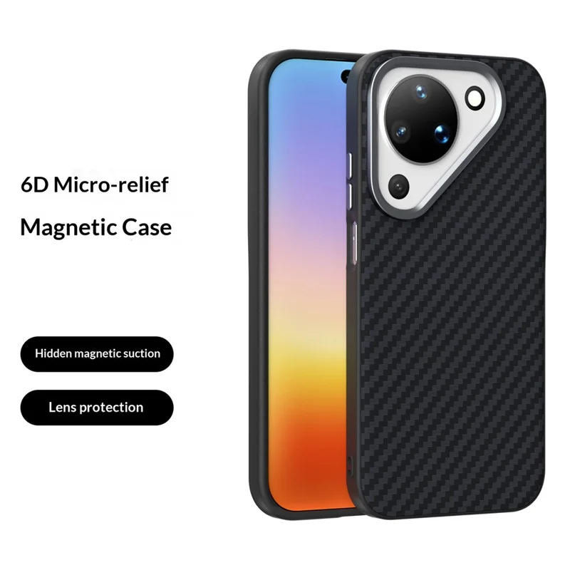 ABEEL For Huawei Pura 90 Magnetic Case Carbon Fiber Texture Phone Back Cover - Black