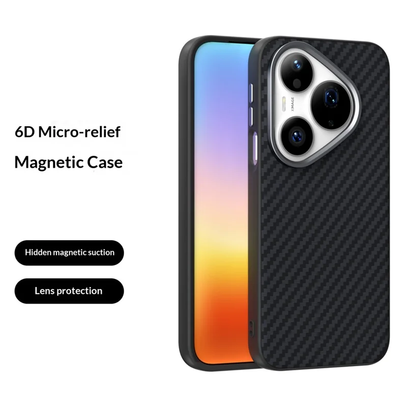 ABEEL For Huawei Pura 90 Pro Magnetic Case Carbon Fiber Texture Phone Back Cover - Black