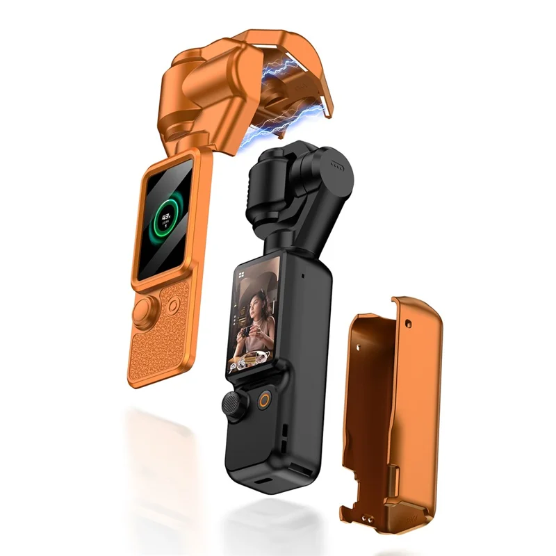 GKK For DJI Osmo Pocket 4 Magnetic Flip-Open Gimbal Protective Cover Handle Guard with Lanyard - Orange