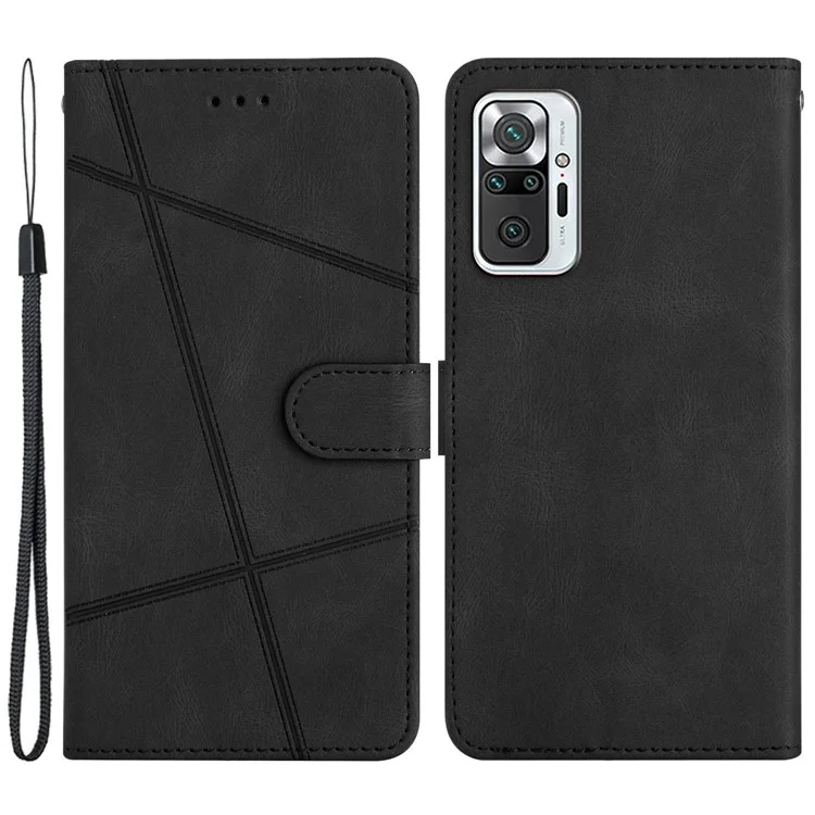 Para Xiaomi Redmi Note 10 Pro 4G (Global) / Redmi Note 10 Pro 4G (India) Crazy Horse Texture Cell Phone Case PU Leather Imprinted Lines Stand Wallet Cover with Strap - Negro