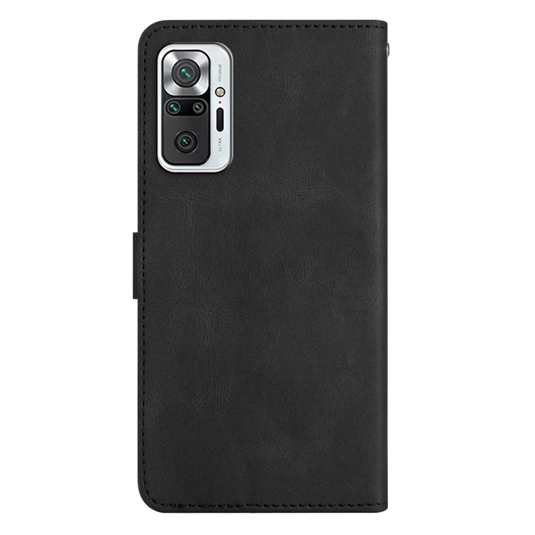 Para Xiaomi Redmi Note 10 Pro 4G (Global) / Redmi Note 10 Pro 4G (India) Crazy Horse Texture Cell Phone Case PU Leather Imprinted Lines Stand Wallet Cover with Strap - Negro