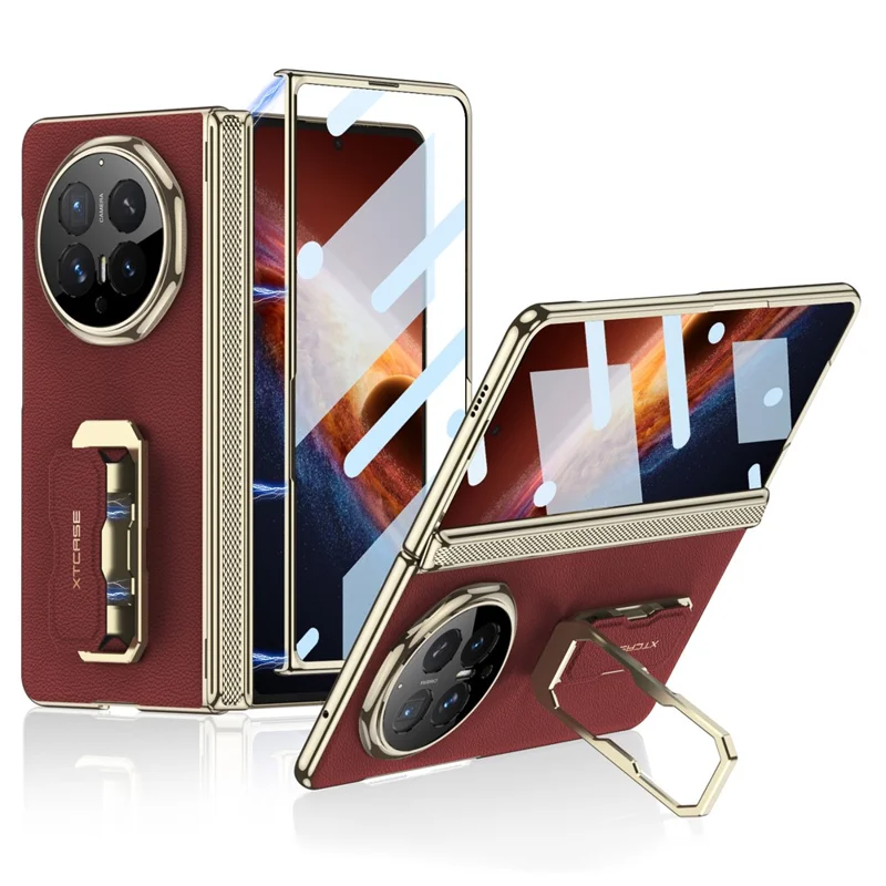 GKK For Honor Magic V6 5G Case with Kickstand  /  Wrist Strap  /  Screen Film PU + PC Phone Cover - Red