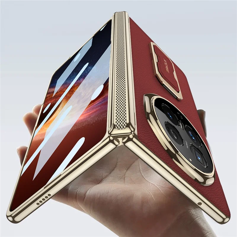 GKK For Honor Magic V6 5G Case with Kickstand  /  Wrist Strap  /  Screen Film PU + PC Phone Cover - Red