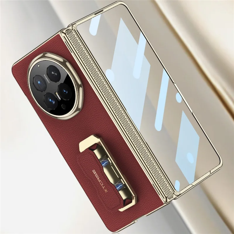 GKK For Honor Magic V6 5G Case with Kickstand  /  Wrist Strap  /  Screen Film PU + PC Phone Cover - Red