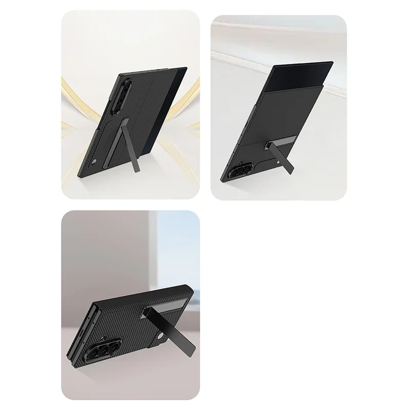 GKK for Samsung Galaxy Z TriFold 5G Wallet Case Rotating Stand Flip Leather Cover with Front Screen Protector - Carbon Fiber Texture