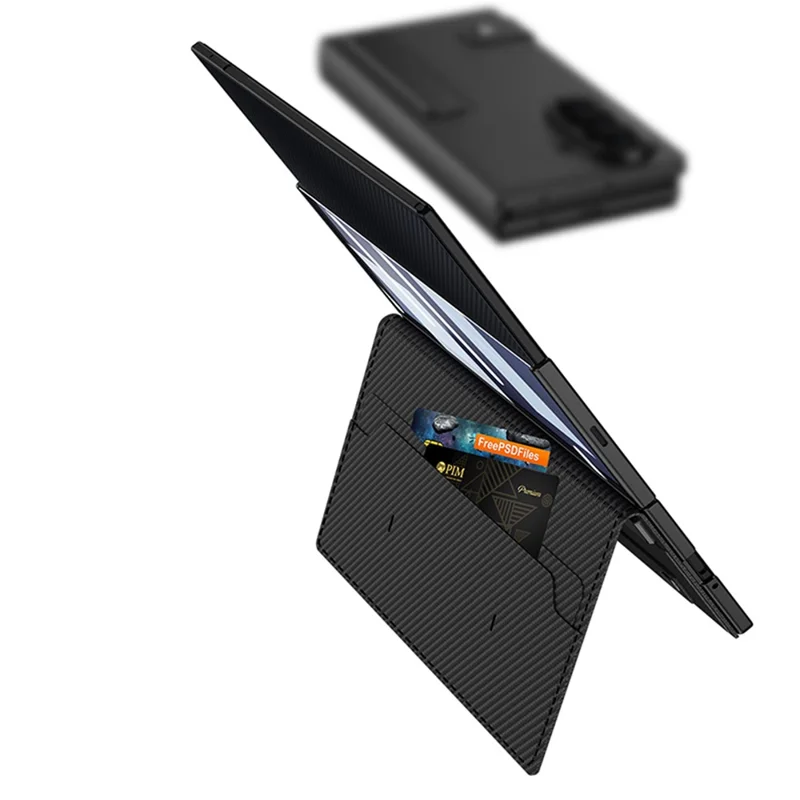 GKK for Samsung Galaxy Z TriFold 5G Wallet Case Rotating Stand Flip Leather Cover with Front Screen Protector - Carbon Fiber Texture