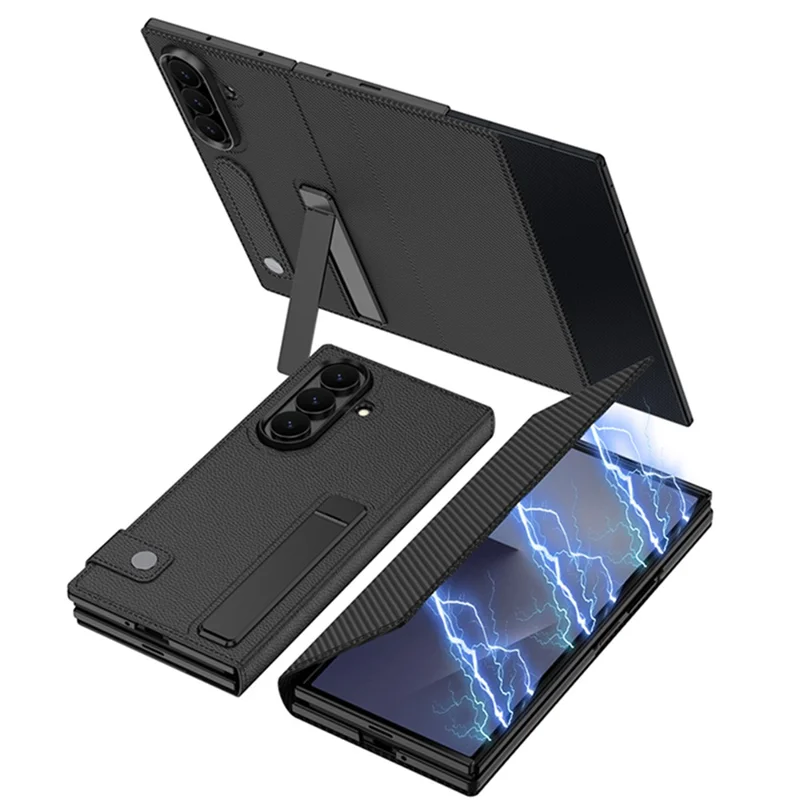 GKK for Samsung Galaxy Z TriFold 5G Wallet Case Rotating Stand Flip Leather Cover with Front Screen Protector - Carbon Fiber Texture