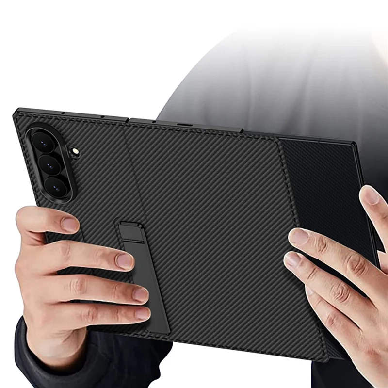 GKK for Samsung Galaxy Z TriFold 5G Wallet Case Rotating Stand Flip Leather Cover with Front Screen Protector - Carbon Fiber Texture