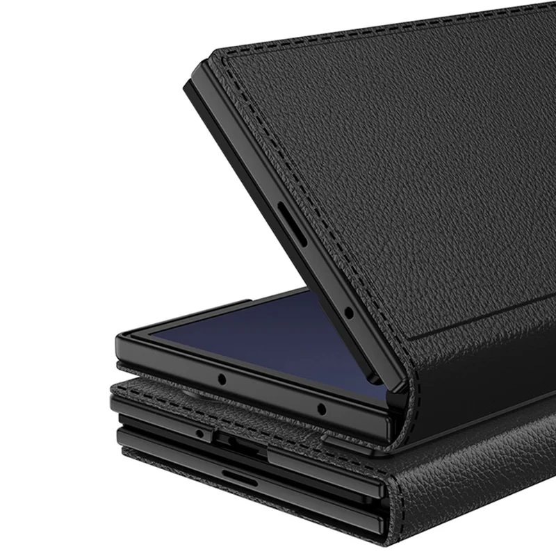 GKK for Samsung Galaxy Z TriFold 5G Wallet Case Rotating Stand Flip Leather Cover with Front Screen Protector - Carbon Fiber Texture
