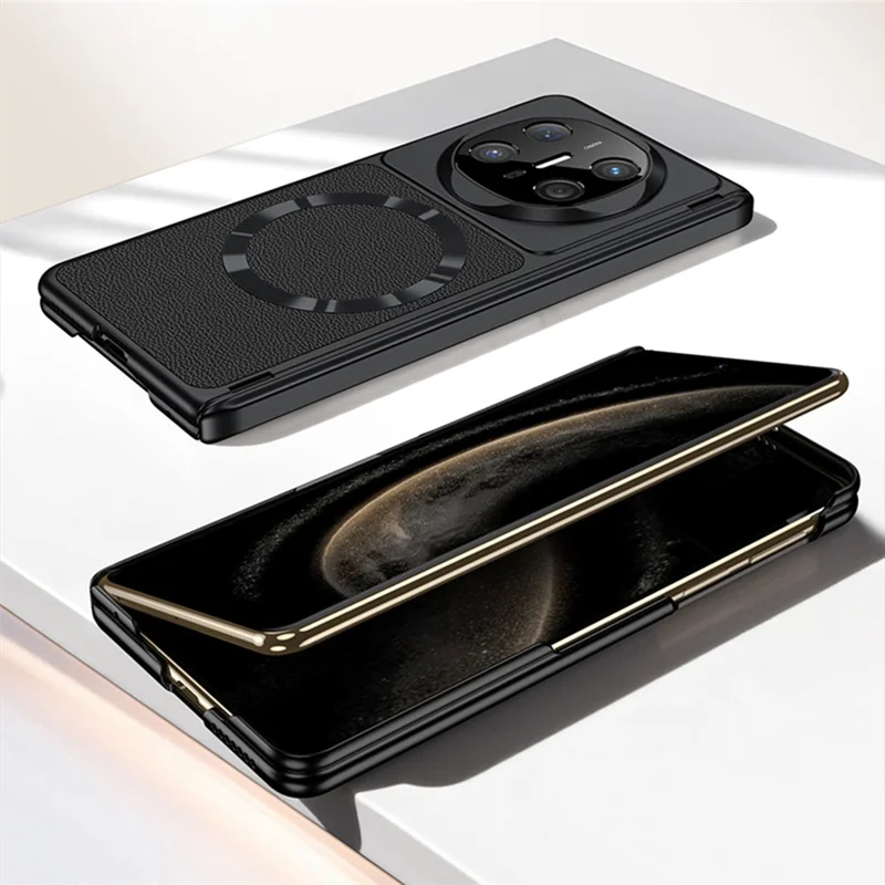 GKK Pour Huawei Mate X6 Étui Magnétique à Charnière Biaxiale en Cuir Végétal + Coque en PC - Noir