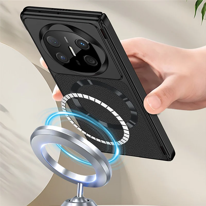 GKK Für Huawei Mate X5 Magnetisches Cover Dual-Achsen-Scharnier aus Kunstleder + PC-Handyhülle - Schwarz