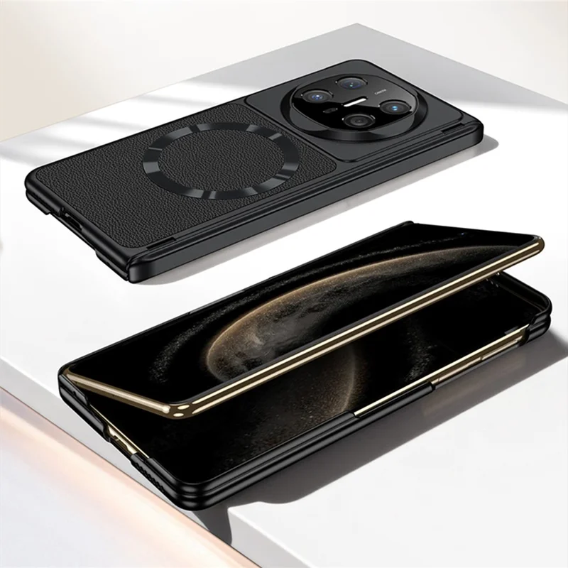 GKK Für Huawei Mate X5 Magnetisches Cover Dual-Achsen-Scharnier aus Kunstleder + PC-Handyhülle - Schwarz