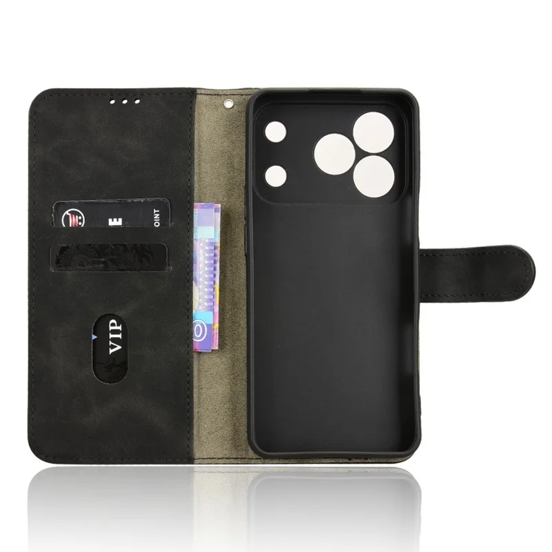 For Blackview Wave 7C Leather Case Skin Feel Anti Drop Wallet Stand Flip Phone Cover - Black