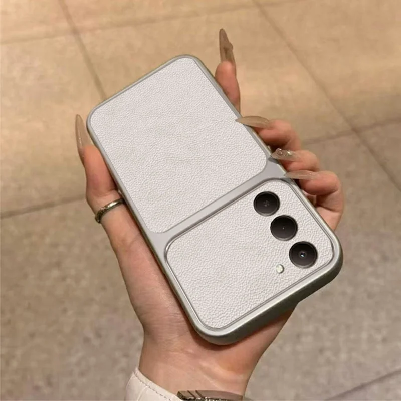 Funda para Xiaomi Redmi 15 4G (UE) (171 mm) de textura de cuero PU, resistente a impactos, de TPU, protectora - Blanca