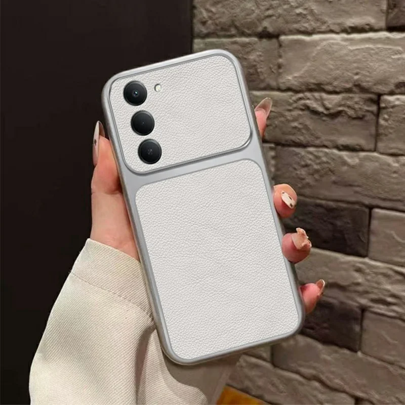 Funda para Xiaomi Redmi 15 4G (UE) (171 mm) de textura de cuero PU, resistente a impactos, de TPU, protectora - Blanca