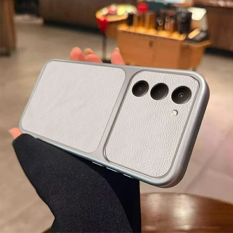 Funda para Xiaomi Redmi 15 4G (UE) (171 mm) de textura de cuero PU, resistente a impactos, de TPU, protectora - Blanca