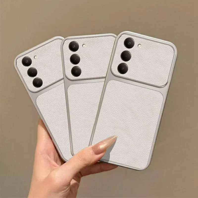 Funda para Xiaomi Redmi 15 4G (UE) (171 mm) de textura de cuero PU, resistente a impactos, de TPU, protectora - Blanca