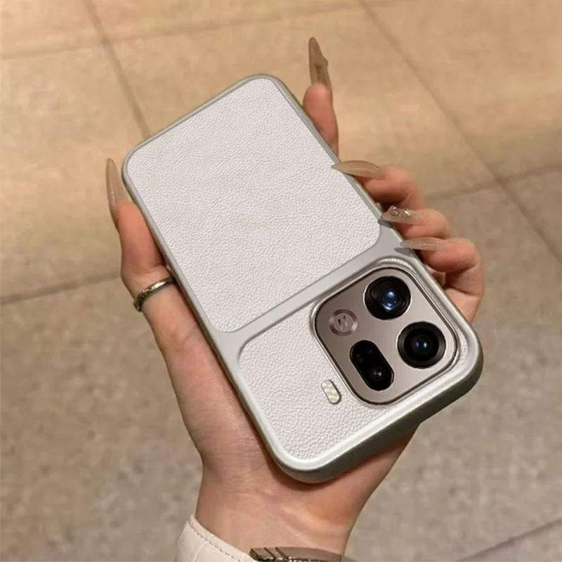 För Oppo Find X9 Pro 5G Skal PU-läderstruktur Skokrämd TPU-skyddande mobilhölse - Vit