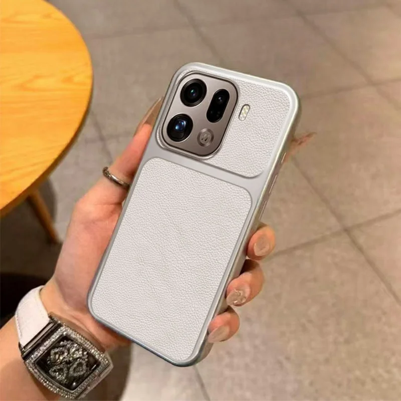 För Oppo Find X9 Pro 5G Skal PU-läderstruktur Skokrämd TPU-skyddande mobilhölse - Vit