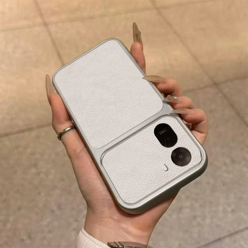 جراب لهاتف شاومي ريدمي A7 برو 5G، جراب واقٍ من مادة البولي يوريثان والجلد الصناعي مقاوم للصدمات - أبيض