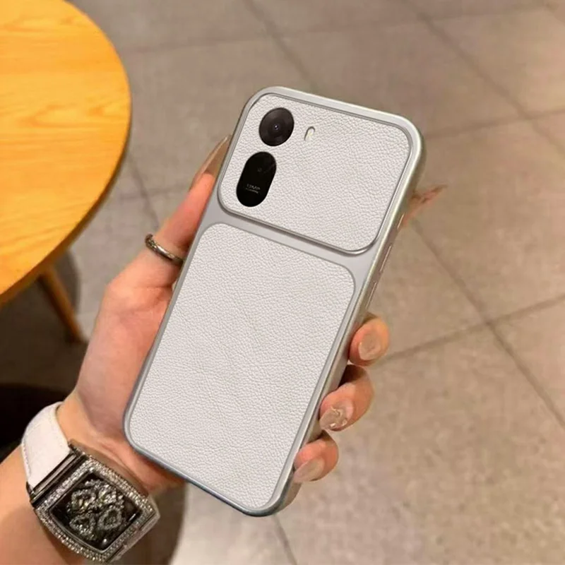 جراب لهاتف شاومي ريدمي A7 برو 5G، جراب واقٍ من مادة البولي يوريثان والجلد الصناعي مقاوم للصدمات - أبيض