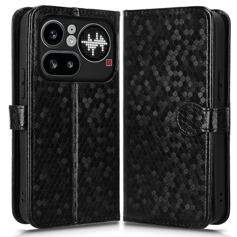 For Nothing Phone (4a) Pro Wallet Case Dot Pattern Imprint PU Leather Phone Cover with Wrist Strap - Black