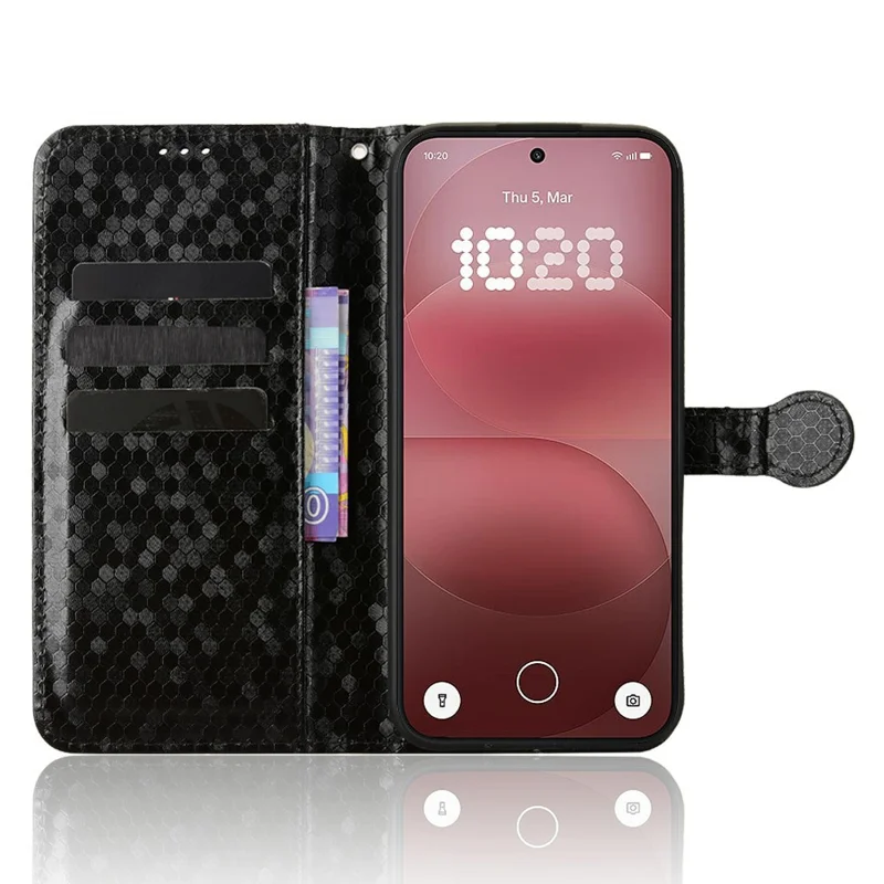 For Nothing Phone (4a) Pro Wallet Case Dot Pattern Imprint PU Leather Phone Cover with Wrist Strap - Black