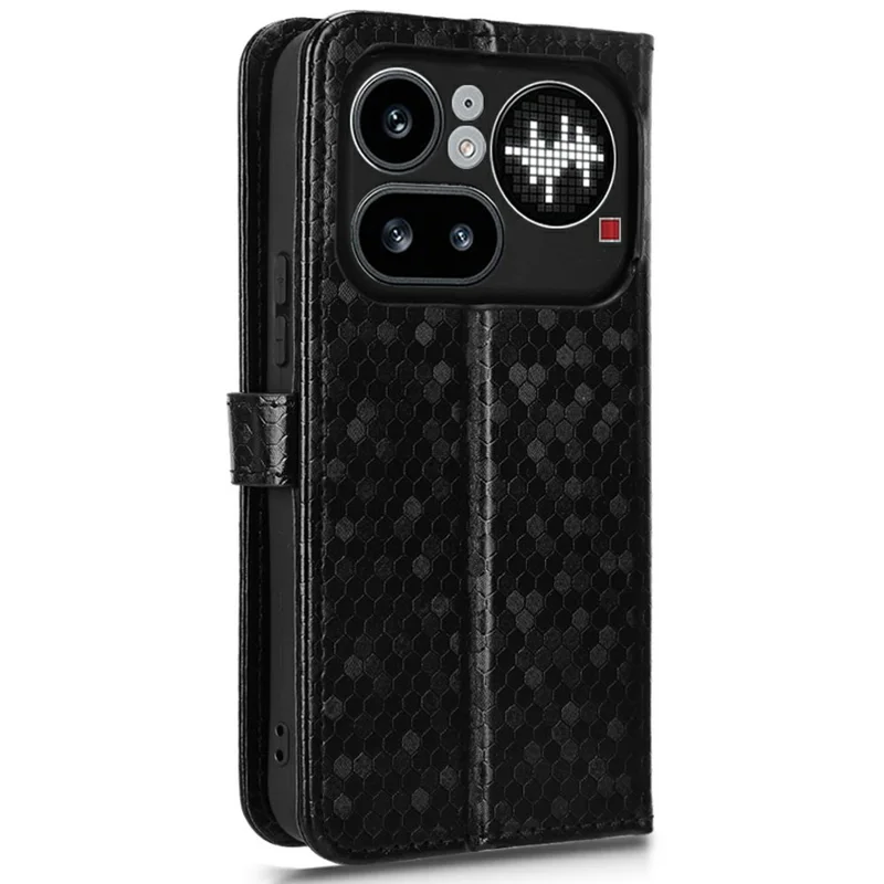 For Nothing Phone (4a) Pro Wallet Case Dot Pattern Imprint PU Leather Phone Cover with Wrist Strap - Black