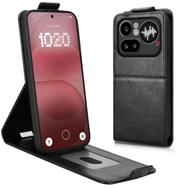 For Nothing Phone (4a) Pro Stand Case Magnetic Clasp Vertical Flip Leather Phone Cover with Card Holder - Black