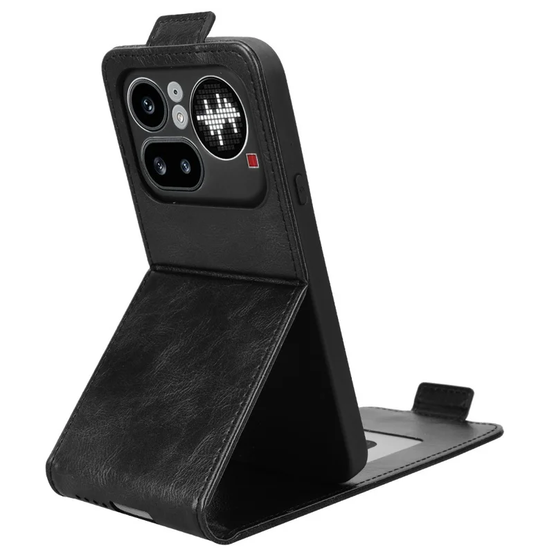 For Nothing Phone (4a) Pro Stand Case Magnetic Clasp Vertical Flip Leather Phone Cover with Card Holder - Black